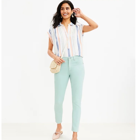 NWT Loft High Rise Ankle Skinny Jean button up closure size 8 in aqua blue - Picture 1 of 3